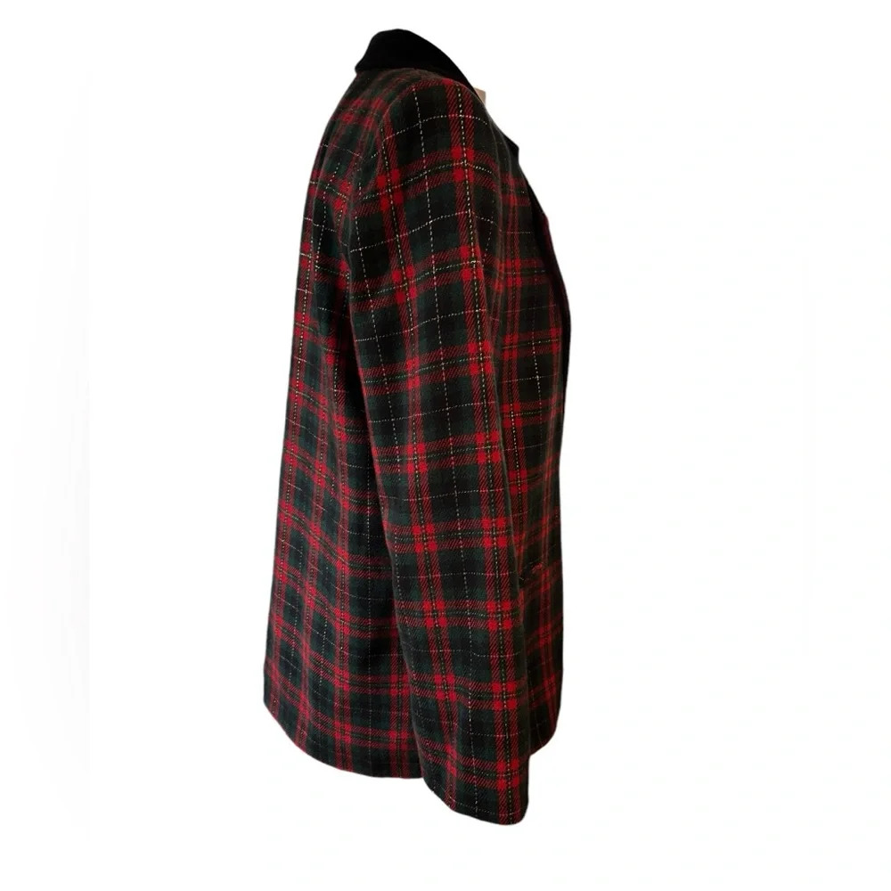 Vintage Wool Blend Tartan Plaid Velvet Collar Sag Harbor Single-breasted Blazer - Picture 5 of 7